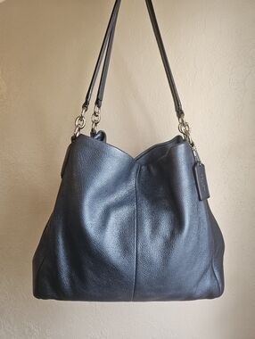 Coach Phoebe Hobo Shoulder Bag In Blue Pebbled Leather